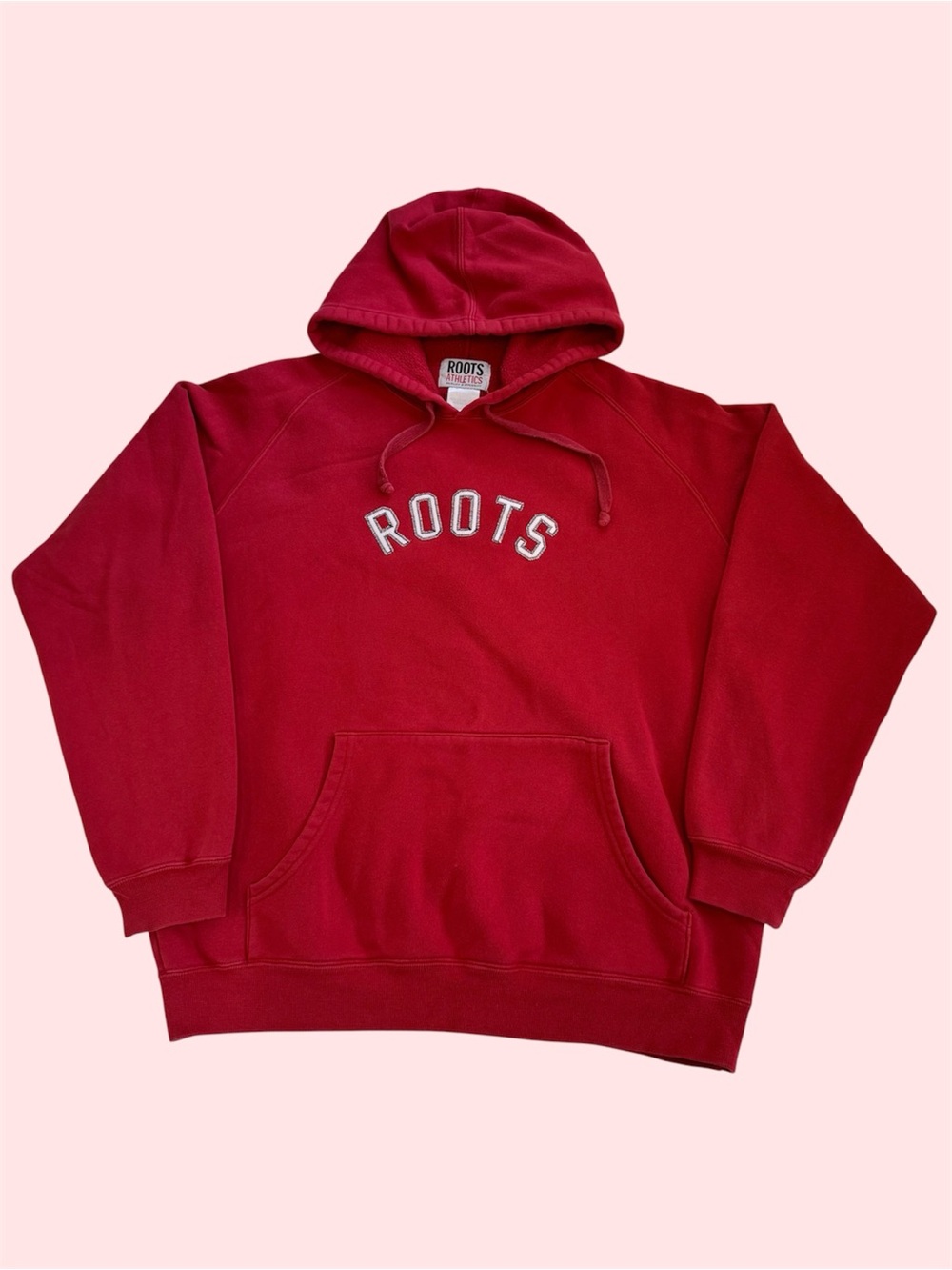 Y2K Roots Athletics Appliqué Spellout Logo Hoodie Dark Red Small